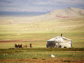 Traditional yurt in the steppes of Mongolia.