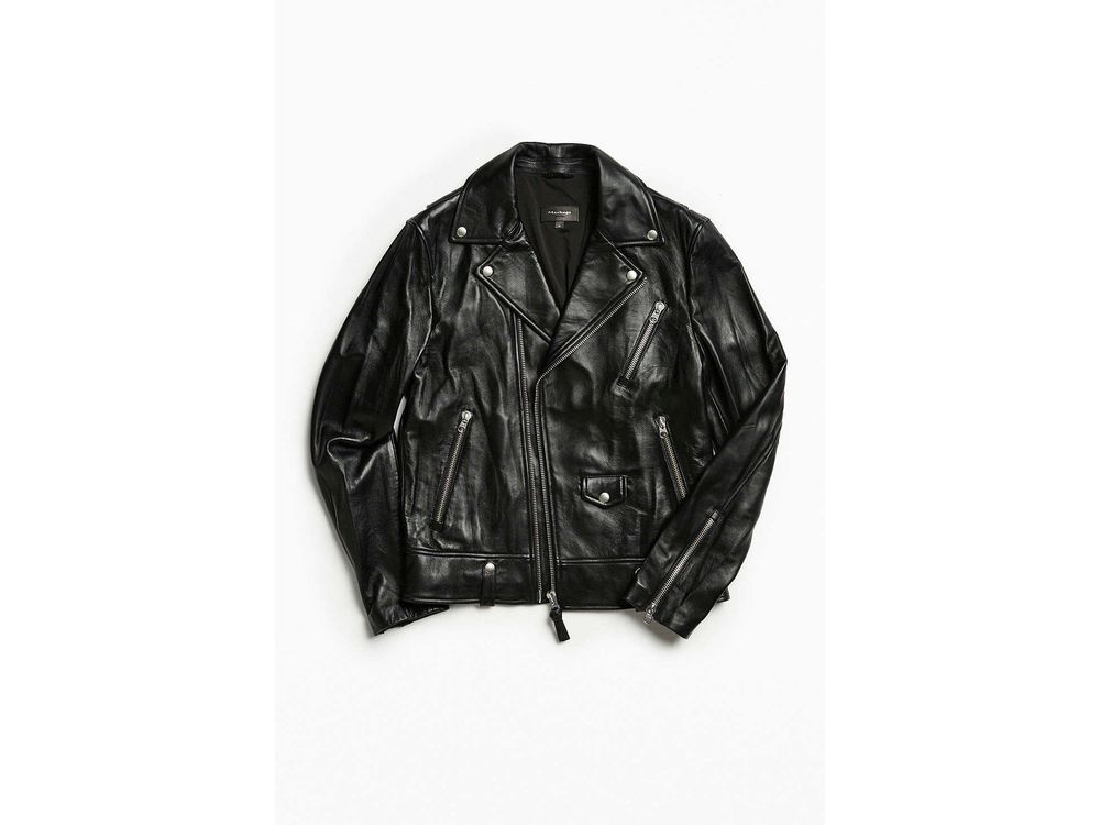 Magnus Sleek Leather biker jacket with a removable jersey hood. $950 | Mackage.com