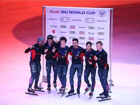 Audi ISU World Cup Short Track Speed Skating - Dordrecht

DORDRECHT, NETHERLANDS - OCTOBER 08:  Team of Canada celebrate with the gold medal after the Mens 5000m Relay A final race during the Audi ISU World Cup Short Track Speed Skating at Optisport Sportboulevard on October 8, 2017 in Dordrecht, Netherlands.  (Photo by Oliver Hardt / Bongarts /Getty Images) ORG XMIT: 775023735
Oliver Hardt, Bongarts/Getty Images