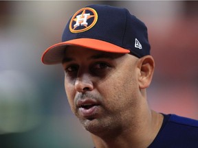 League Championship Series - New York Yankees v Houston Astros - Game Six

HOUSTON, TX - OCTOBER 20:  Alex Cora #26 of the Houston Astros looks on during batting practice prior to Game Six of the American League Championship Series against the New York Yankees at Minute Maid Park on October 20, 2017 in Houston, Texas.  (Photo by Ronald Martinez/Getty Images) ORG XMIT: 775058088

No more than 7 images from any single MLB game, workout, activity or event may be used (including online and on apps) while that game, activity or event is in progress.
Ronald Martinez, Getty Images