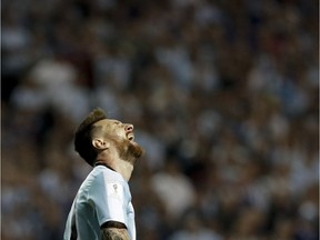 Argentina's Lionel Messi screams in disbelief after playing Peru to a 0-0 draw in a World Cup qualifying soccer match, at La Bombonera stadium in Buenos Aires, Argentina, Thursday, Oct. 5, 2017. The draw leaves Argentina almost out of the upcoming World Cup in Russia.