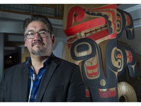 Robert Phillips, political executive for the First nations Summit photographed in front of the Celebration of Bill Reid Pole at the Bill Reid Gallery, Vancouver, October 25 2017.