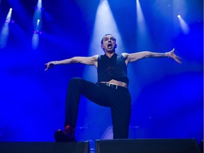 Depeche Mode's lead singer Dave Gahan performs on stage at Rogers Arena, Vancouver, October 25 2017.