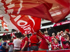 Fans show their support prior to Canada playing Mexico is a FIFA World Cup soccer qualifier at B.C. Place in March 2016.