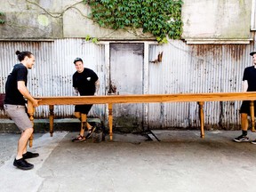 Analog boardroom table designed, and built, by Union Wood Co. for Fluevog Chicago.