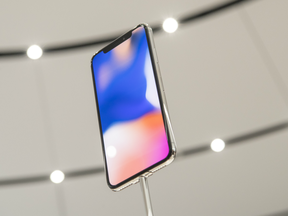 The Apple iPhone X is displayed during an event at the Steve Jobs Theater in Cupertino, California