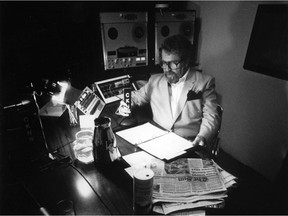 April 20, 1985 – This file photo shows broadcaster and former B.C. cabinet minister Rafe Mair in a studio at CKNW.