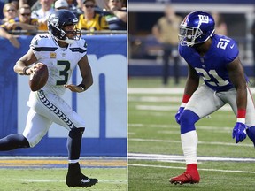 Seattle Seahawks quarterback Russell Wilson (left) will challenge New York Giants safety Landon Collins when the teams tangle on Sunday.