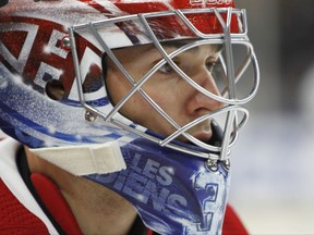 Montreal Canadiens goalie Carey Price (31) looks on prior to the first period of an NHL hockey game against the Buffalo Sabres, Thursday Oct. 5, 2017, in Buffalo, N.Y. (AP Photo/Jeffrey T. Barnes)