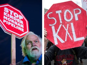 Protesters demonstrate against plans for the Trans Mountain pipeline and Keystone XL in separate events.