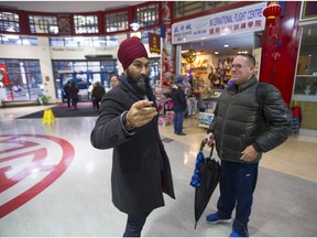Federal NDP Party leader Jagmeet Singh in Chinatown in Vancouver, BC Friday, October 20, 2017.