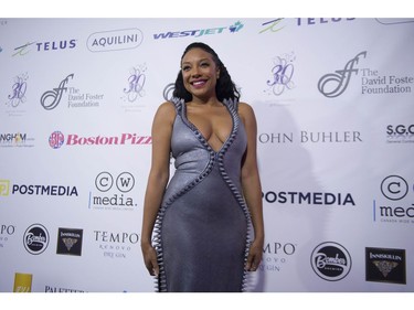 Vancouver, BC: OCTOBER 21, 2017 -- Shelea Frazier on the red carpet at the David Foster Foundation 30th Anniversary Miracle Gale and Concert, at Rogers Arena in Vancouver, BC Saturday, October 21, 2017.  (Photo by Jason Payne/ PNG) (For story by reporter) ORG XMIT: davidfosterredcarpet [PNG Merlin Archive]

VANCOUVER OUT
Jason Payne, PNG