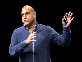 Author Salim Ismail, speaking on Exponential Disruption at a conference in Richmond, B.C., October 3, 2017.