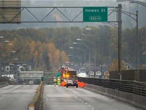 The Queensborough Bridge was closed for several hours due to a fire in New Westminster on Oct. 25.