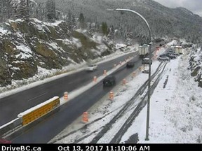 An early dump of snow has turned the Coquihalla Highway into a treacherous trek, especially for drivers unprepared for the weather.

Environment Canada forecaster Trevor Smith says as much as 10 centimetres piled up on the route Thursday night and the snowfall continued into Friday, prompting an indefinite closure of the highway at Kamloops.
