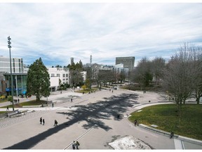 Artist illustration of The Shadow, 100 metres by 22 metres, by Esther Shalev-Gerz. The Shadow is being proposed for University Plaza in front of The Nest, the new Alma Mater Society building at the University of B.C.