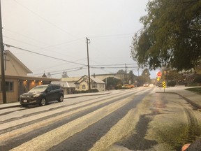 White Rock residents deal with a hail covered roads.