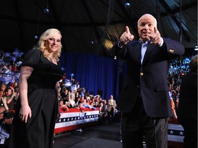 Then-Republican presidential candidate John McCain with his daughter Meghan McCain at a Westerville, Ohio appearance in October 2008, during that year’s U.S. presidential campaign.