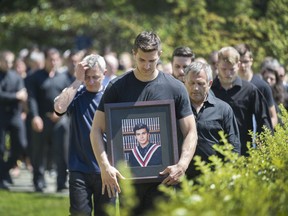 Friends and family of the late Luka Gordic outside a bail hearing for the accused in May 2015.