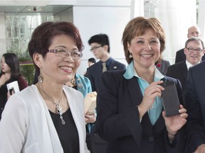 Teresa Wat and Christy Clark at a meeting with businesspeople in China, during B.C.'s Trade Mission to China in 2015.