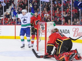 Derek Dorsett celebrates his seventh goal of the season Tuesday.