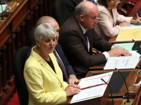 FILE PHOTO - B.C. Finance Minister Carole James delivers the budget from the legislative assembly at Legislature in Victoria, B.C., on Monday, September 11, 2017.