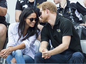 Meghan Markle and Prince Harry together at the wheelchair tennis on day 3 of the Invictus Games Toronto 2017 in Toronto, on Sept. 25, 2017.