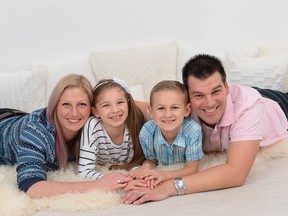 Cancer survivor Claudia Pavao (left) considers herself fortunate to be part of BC Cancer’s Hereditary Cancer Program (HCP). She is pictured here with her two kids and her husband.