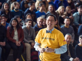 UBC president Santa Ono speaks to a crowd of students at the University of B.C.'s Point Grey campus on Nov. 27.