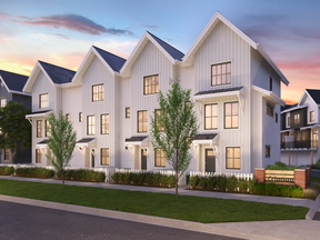 Crimson at Cloverdale Village, a project from RDG Management Ltd., comprises 59 townhomes priced from the low $500,000s to the high $600,000s. Sales manager Melanie Themmen says interest in the development has been ‘overwhelming’ since VIP previews began.