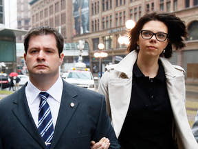 James Forcillo with his then-wife Irina Ratushnyak outside court in 2014. The couple divorced in July this year.