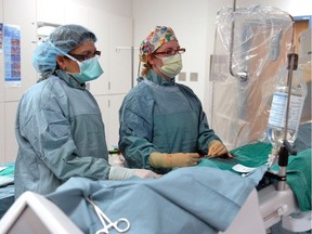 A medical team performs an angioplasty procedure.