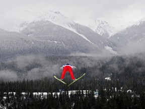 Poland's Adam Malysz competes in the men's Ski Jumping final at the Whistler Olympic Park during the Vancouver Winter Olympics on February 13, 2010.