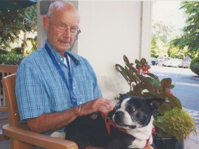 Teacher Daryl Mutz, shown here with his dog Cedric, died in 2014 and named Adopt-a-School as the primary beneficiary of his estate in his will.