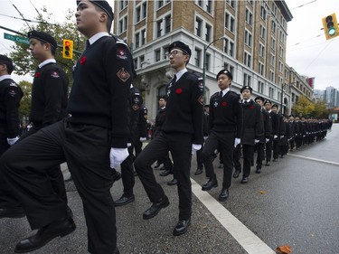 Remembrance Day ceremony at the Victory Square cenotaph in Vancouver, B.C., Saturday, November 11, 2017.