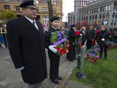 Remembrance Day ceremony at the Victory Square cenotaph in Vancouver, B.C., Saturday, November 11, 2017.