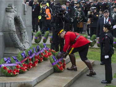 Remembrance Day ceremony at the Victory Square cenotaph in Vancouver, B.C., Saturday, November 11, 2017.