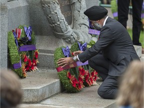 Minister of National Defence Harjit Sajjan at the annual Remembrance Day ceremony at the Victory Square cenotaph in Vancouver last year.