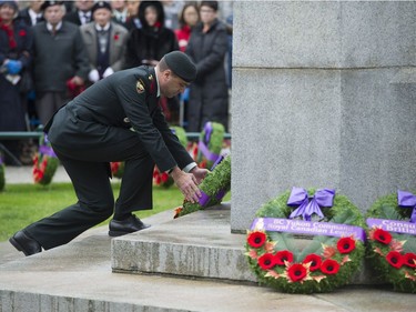 Remembrance Day ceremony at the Victory Square cenotaph in Vancouver, B.C., Saturday, November 11, 2017.