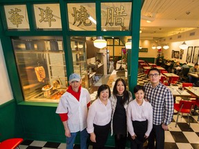 Left to Right: Guan Ji Hang, Mon Yee Kuang, Carol Lee, Heidi Liang and mgr Ray Loy at Chinatown BBQ restaurant in Vancouver, B.C., November 15, 2017.