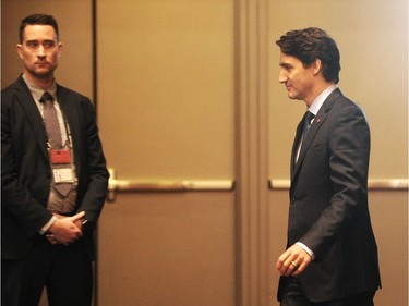 Prime Minister Justin Trudeau arrives for a press conference at the UN Peacekeeping Defence Ministerial Conference in Vancouver, BC., November 15, 2017.