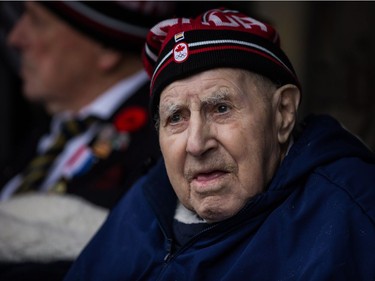 Second World War veteran Patrick Drake, 92, attends a Remembrance Day ceremony in Vancouver, B.C., on Saturday November 11, 2017.