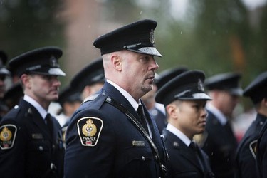 Police officers and first responders gather to say their final goodbye to Abbotsford Police Const. John Davidson on Sunday, Nov. 19, 2017. Davidson was shot and killed in the line of duty on Nov. 6.