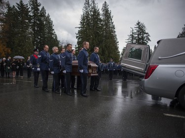 Pallbearers prepare to carry the body of Const. John Davidson after his service in Abbotsford on Nov. 19, 2017.