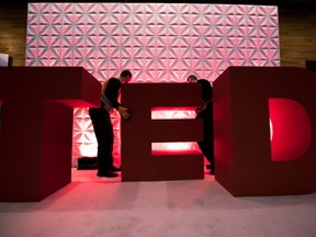 A display is set up for one of the TED talks at the Vancouver Convention Centre last April.