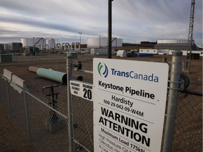 TransCanada's Keystone pipeline facilities are seen in Hardisty, Alta., on Nov. 6, 2015.