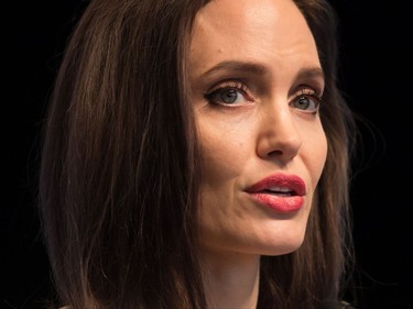 UNHCR Special Envoy Angelina Jolie gives the keynote address to delegates at the 2017 United Nations Peacekeeping Defence Ministerial conference in Vancouver, B.C., on Wednesday November 15, 2017.