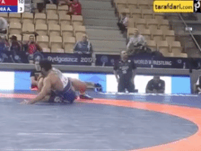 Alireza Karimi-Machiani fell to the mat and was thrown around the ring like a rag doll.