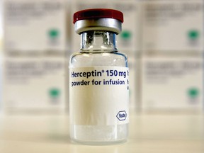 FILE PHOTO - A bottle of the biologic drug Herceptin is displayed in the satellite pharmacy at the Western General Hospital in Edinburgh, Scotland.