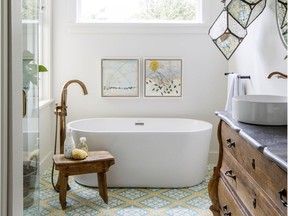 Designer Ami McKay uses colourful tiles in this Vancouver bathroom Photo: Janis Nicolay for The Home Front: Bold interiors for 2018 Rebecca Keillor [PNG Merlin Archive]